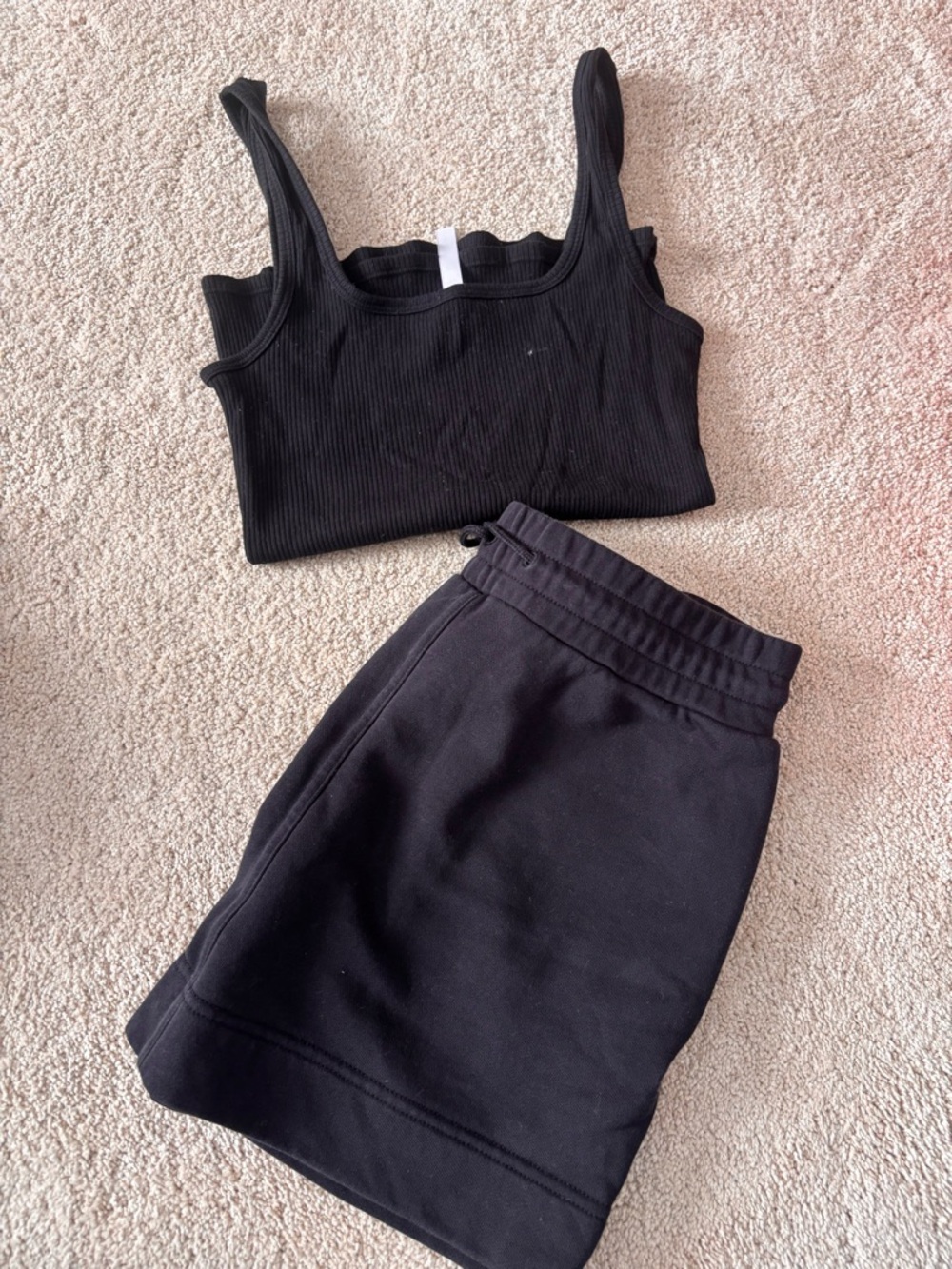 Fabletics Black Ribbed Crop Tank & Mini Skirt Set